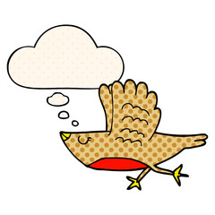 cartoon bird and thought bubble in comic book style