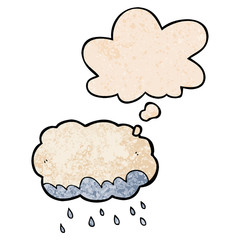 cartoon rain cloud and thought bubble in grunge texture pattern style