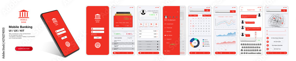 Poster design mobile banking app. ui, ux, kit. mockups screens for mobile banking or website with different