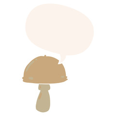 cartoon mushroom and speech bubble in retro style