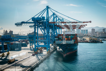 Container ship dock on the harbor