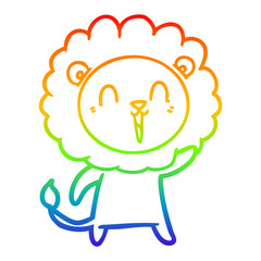 rainbow gradient line drawing laughing lion cartoon