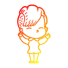 warm gradient line drawing cartoon squinting girl