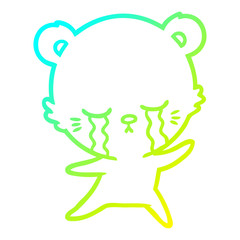 cold gradient line drawing crying cartoon bear