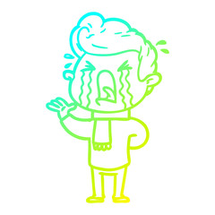 cold gradient line drawing cartoon crying man