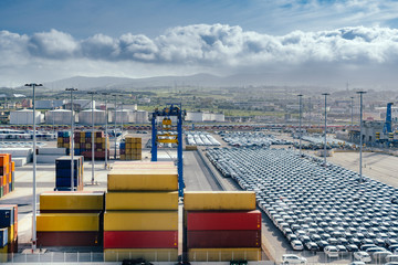 Container ship dock on the harbor
