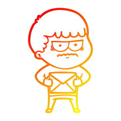 warm gradient line drawing cartoon annoyed man
