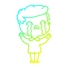 cold gradient line drawing cartoon man crying