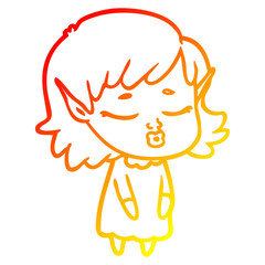 warm gradient line drawing pretty cartoon elf girl
