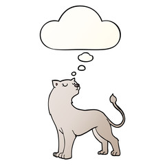cartoon lioness and thought bubble in smooth gradient style