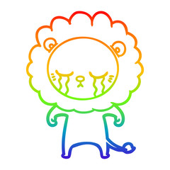 rainbow gradient line drawing crying cartoon lion