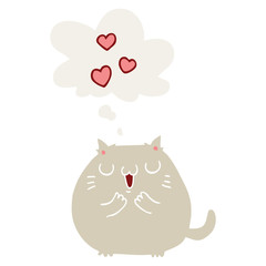 cute cartoon cat in love and thought bubble in retro style