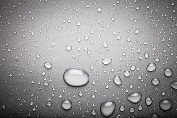 Drops of water on a color background. Dark grey. Toned