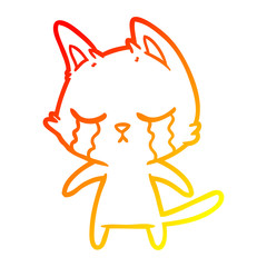 warm gradient line drawing crying cartoon cat