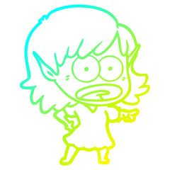 cold gradient line drawing cartoon shocked elf girl pointing
