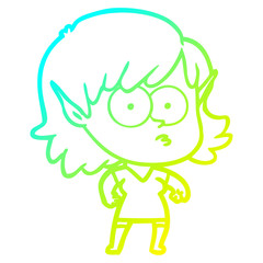 cold gradient line drawing cartoon elf girl staring