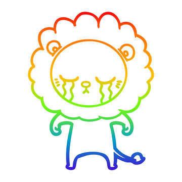 recommend clip art: rainbow gradient line drawing crying cartoon lion