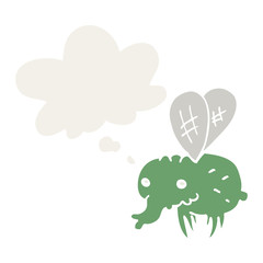 cartoon fly and thought bubble in retro style