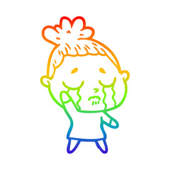 rainbow gradient line drawing cartoon crying woman