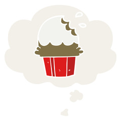 cartoon cupcake and thought bubble in retro style