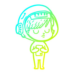 cold gradient line drawing cartoon astronaut woman