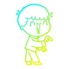 cold gradient line drawing laughing cartoon man pointing finger