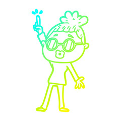 cold gradient line drawing cartoon dancing woman wearing spectacles