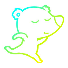 cold gradient line drawing happy cartoon polar bear running