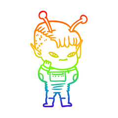 rainbow gradient line drawing cute cartoon alien girl