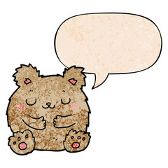 cute cartoon bear and speech bubble in retro texture style