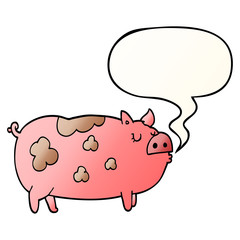 cartoon pig and speech bubble in smooth gradient style
