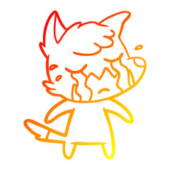 warm gradient line drawing crying fox cartoon