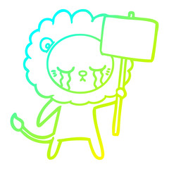 cold gradient line drawing crying cartoon lion
