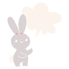 cute cartoon rabbit and speech bubble in retro style