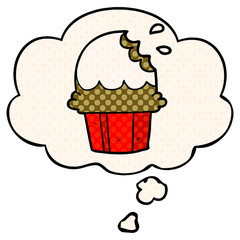 cartoon cupcake and thought bubble in comic book style