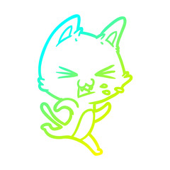 cold gradient line drawing cartoon cat hissing
