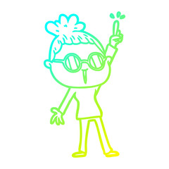 cold gradient line drawing cartoon woman wearing spectacles