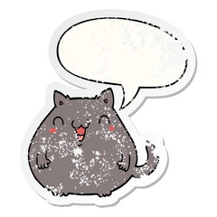 cartoon cat and speech bubble distressed sticker