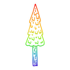 rainbow gradient line drawing cartoon pine trees