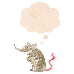 cartoon rat and thought bubble in retro textured style