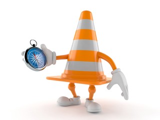 Traffic cone character holding compass
