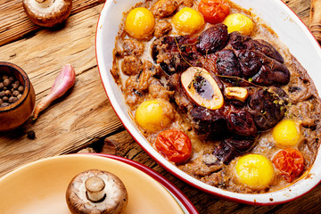 Beef with potatoes in mushroom sauce