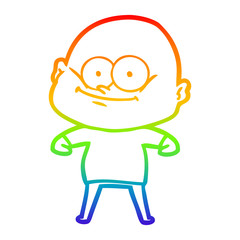 Obraz na płótnie Canvas rainbow gradient line drawing cartoon bald man staring