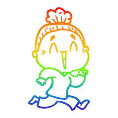 rainbow gradient line drawing cartoon happy old lady
