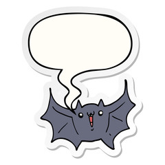 cartoon happy vampire bat and speech bubble sticker