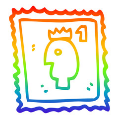 rainbow gradient line drawing cartoon stamp with royal head
