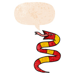 cartoon snake and speech bubble in retro textured style