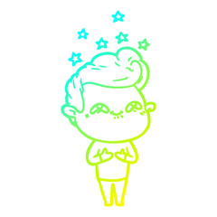 cold gradient line drawing cartoon excited man