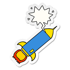 cartoon rocket and speech bubble sticker