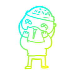 cold gradient line drawing cartoon happy bearded man